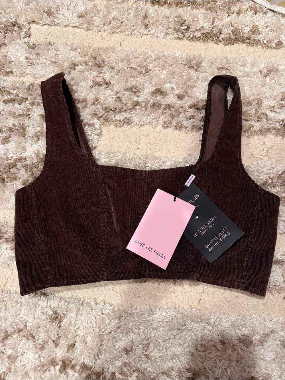 Avec Les Filles Dark Brown Corduroy Cropped Tank